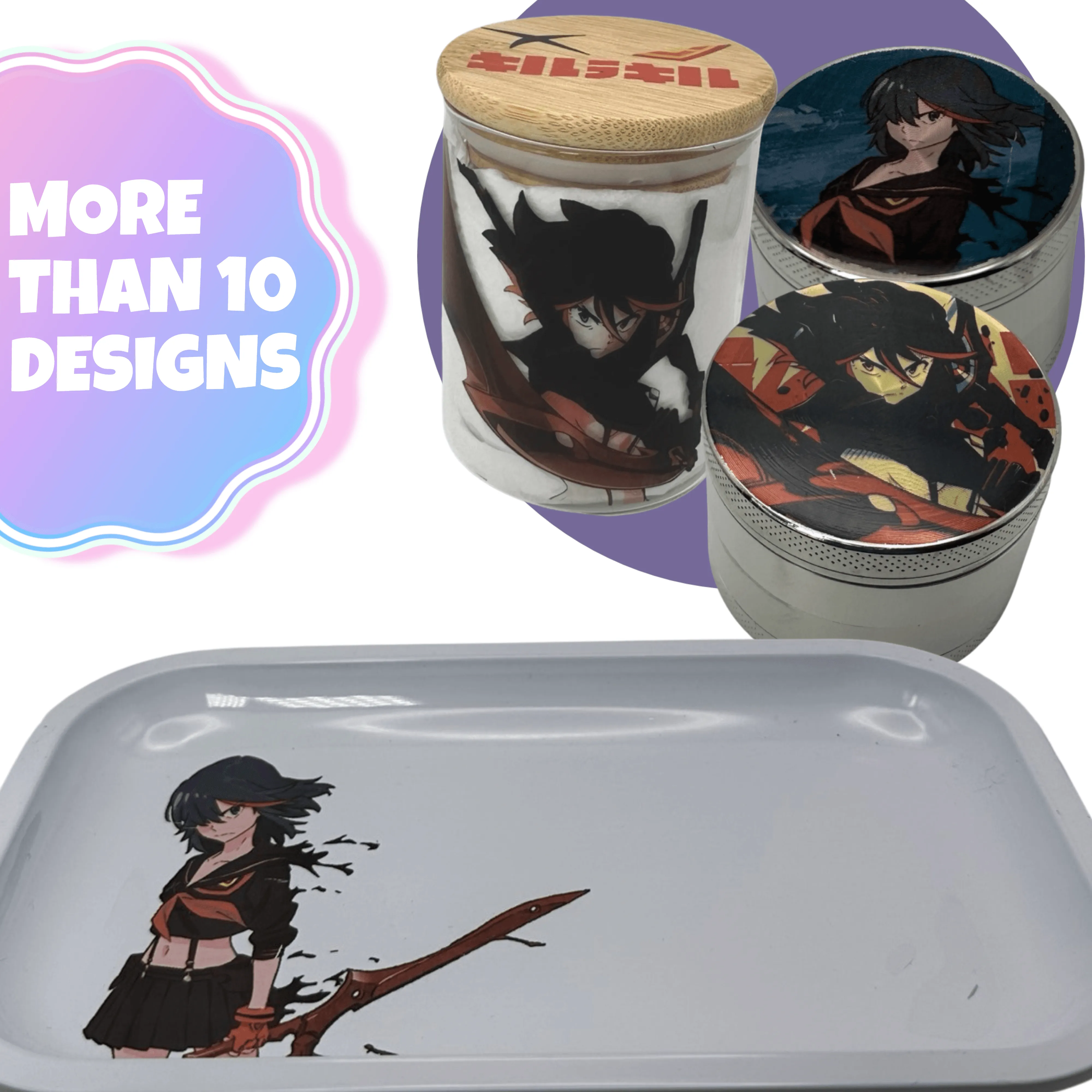 Kill la Kill Anime Spice Grinder, Stash Jar, Rolling Tray Set