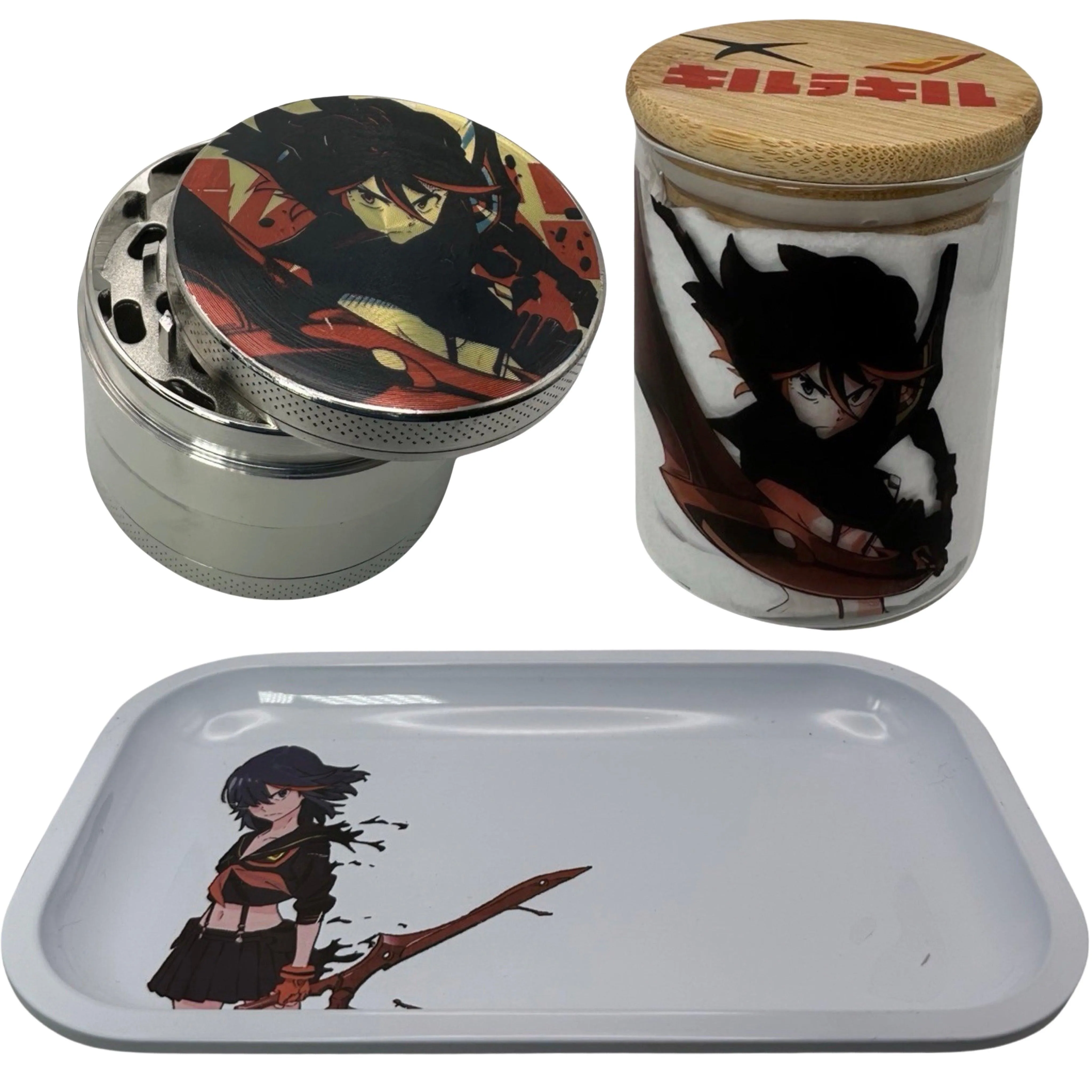 Kill la Kill Anime Spice Grinder, Stash Jar, Rolling Tray Set