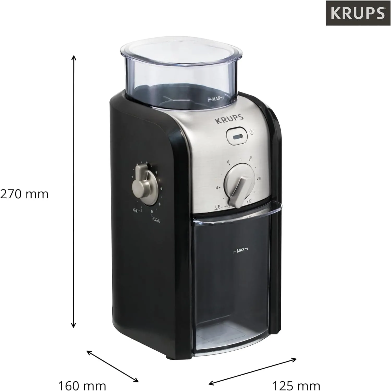 Krups GVX231 Expert Burr Coffee Grinder, Automatic, Easy Clean, Black & Silver