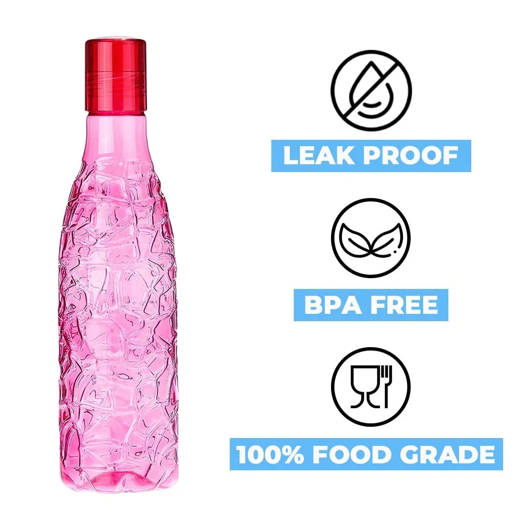 Kuber Industries BPA-Free Plastic Water Bottle|Leak Proof, Firm Grip, 100% Food Grade Plastic Bottles|for Home, Office, & Gym|Unbreakable, Freezer Proof, Fridge Water Bottle|Set of 6|Pink (Pack of 5)