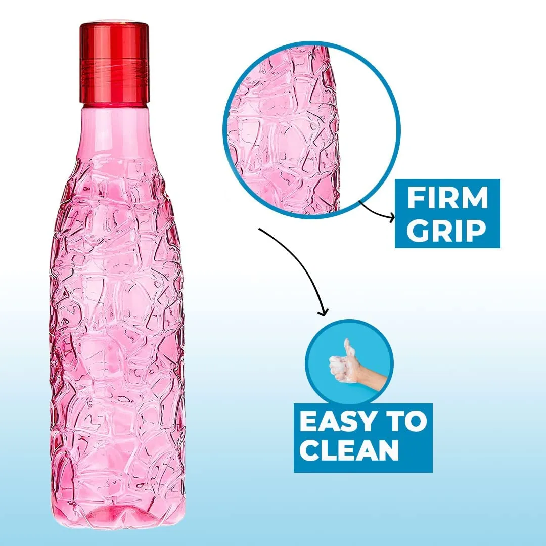 Kuber Industries BPA-Free Plastic Water Bottle|Leak Proof, Firm Grip, 100% Food Grade Plastic Bottles|for Home, Office, & Gym|Unbreakable, Freezer Proof, Fridge Water Bottle|Set of 6|Pink (Pack of 5)