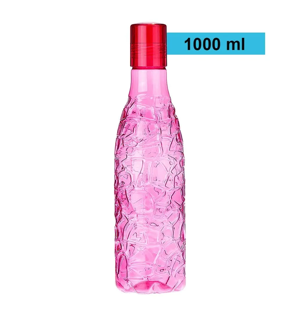 Kuber Industries Set of 6 Plastic Water Bottle | 1 Litre Round Plastic Water Bottle | Refrigerator Safe and BPA free PET Water Bottle |Perfect For School College Work Gym | Pack of 2 | Pink