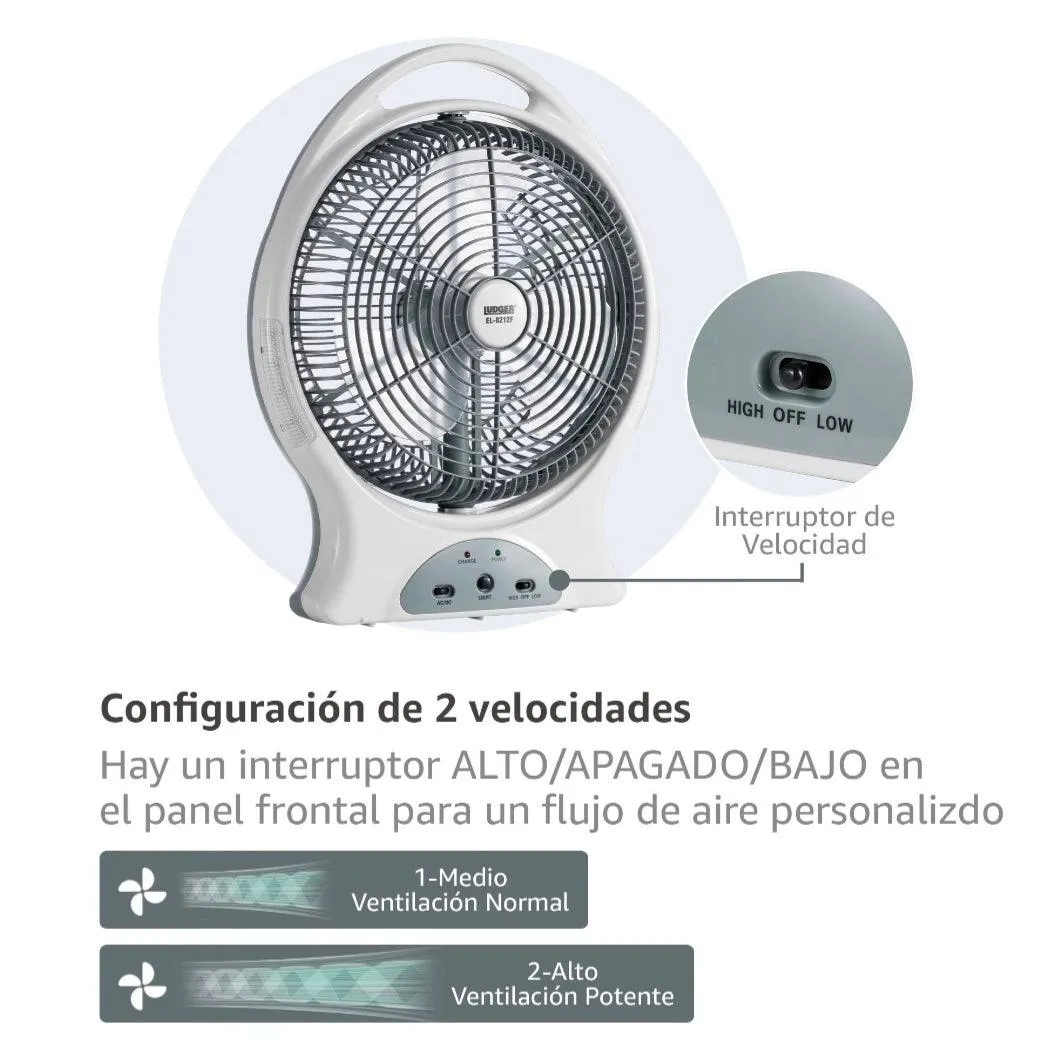 Ludger 12" Rechargeable Oscillating Fan with LED Light