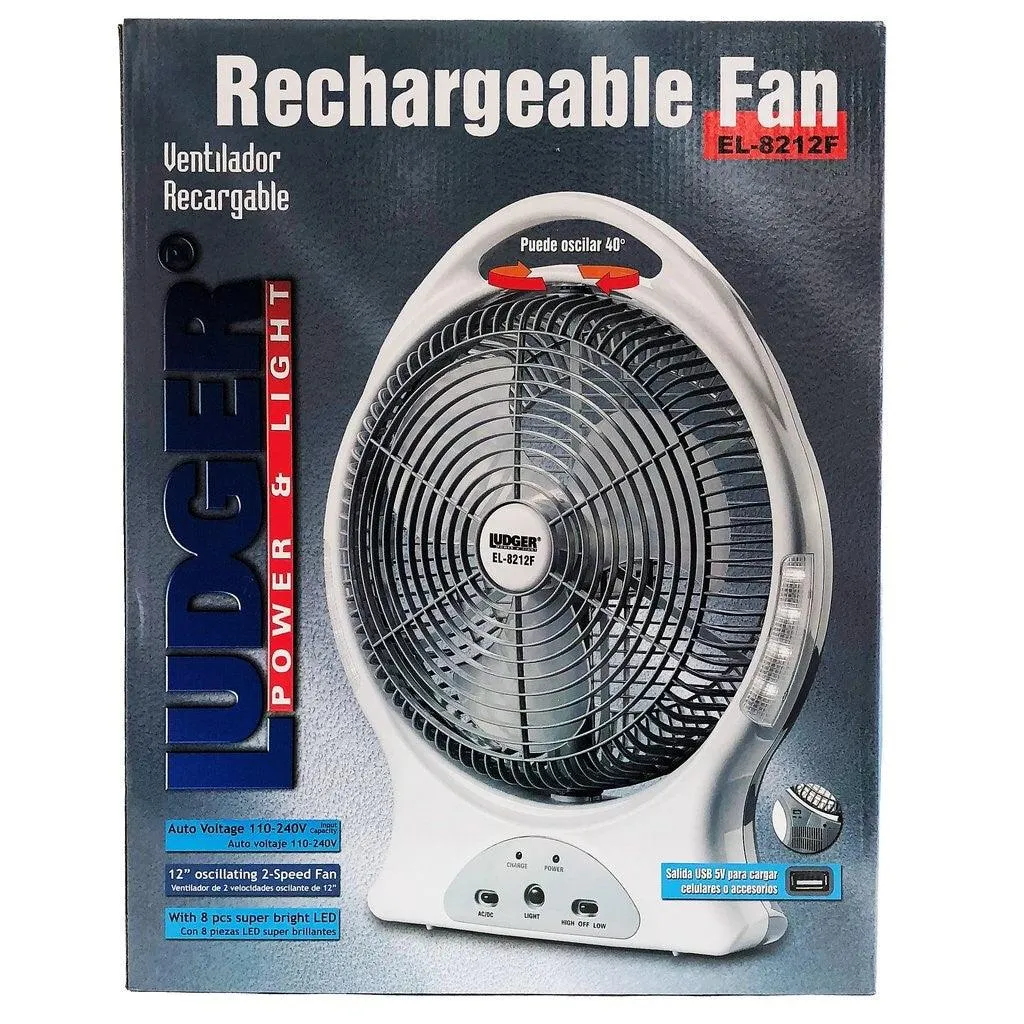 Ludger 12" Rechargeable Oscillating Fan with LED Light