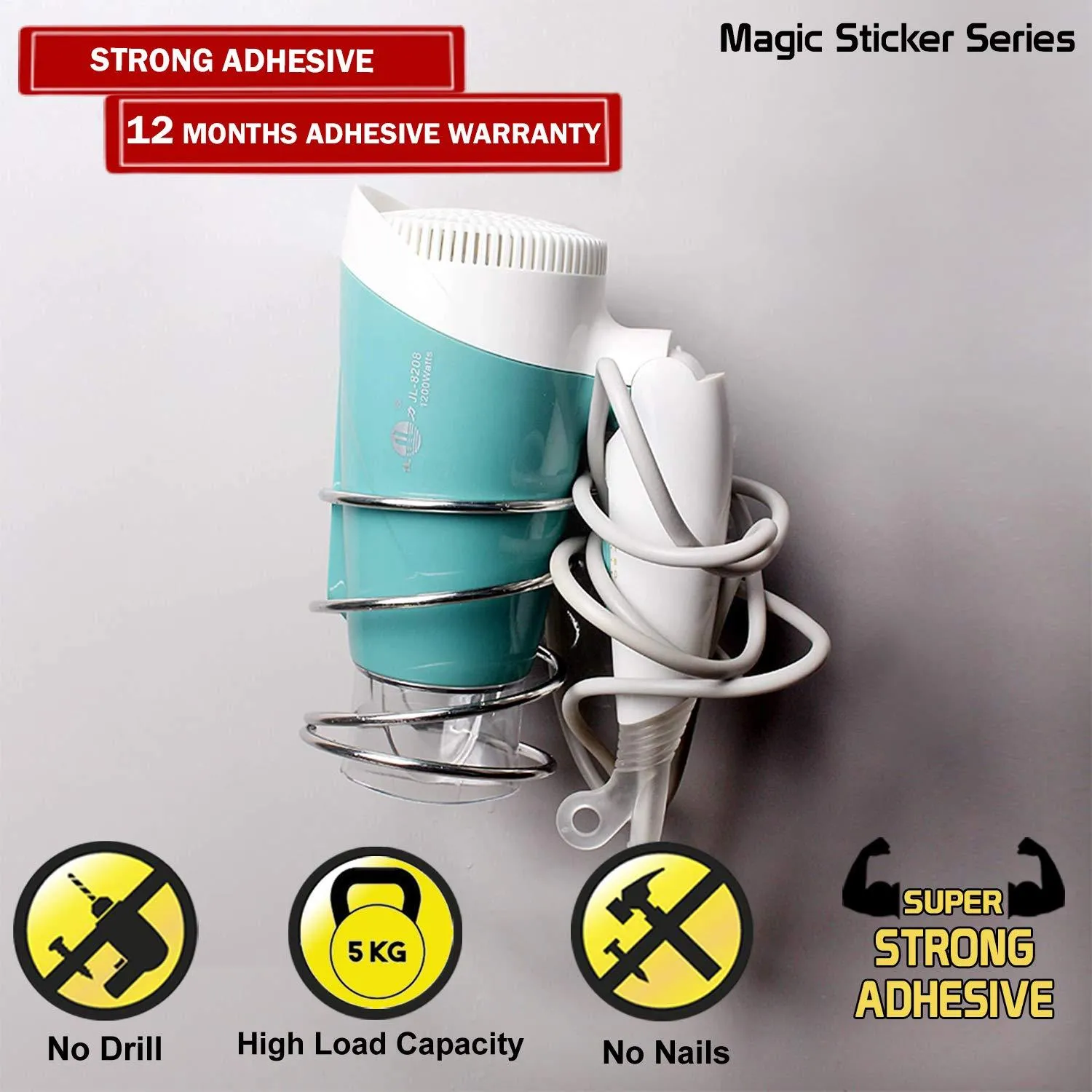 Magic Sticker Series Wall Mounted Hair Dryer Holder