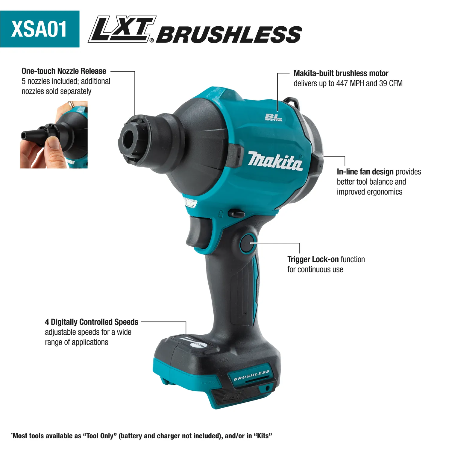 Makita XSA01Z 18V LXT Brushless Cordless High Speed Blower/Inflator (Tool Only)