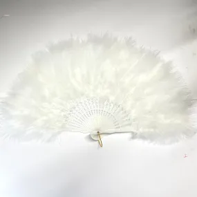 Marabou Large Deluxe Dainty Feather Fan - White (Style 1)