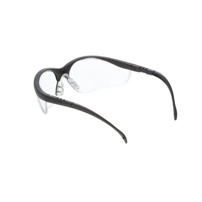 MCR Safety Klondike KD110 KD1 Series Adjustable Temple Safety Glasses, Black Frame, Clear Lens, 1 Pair