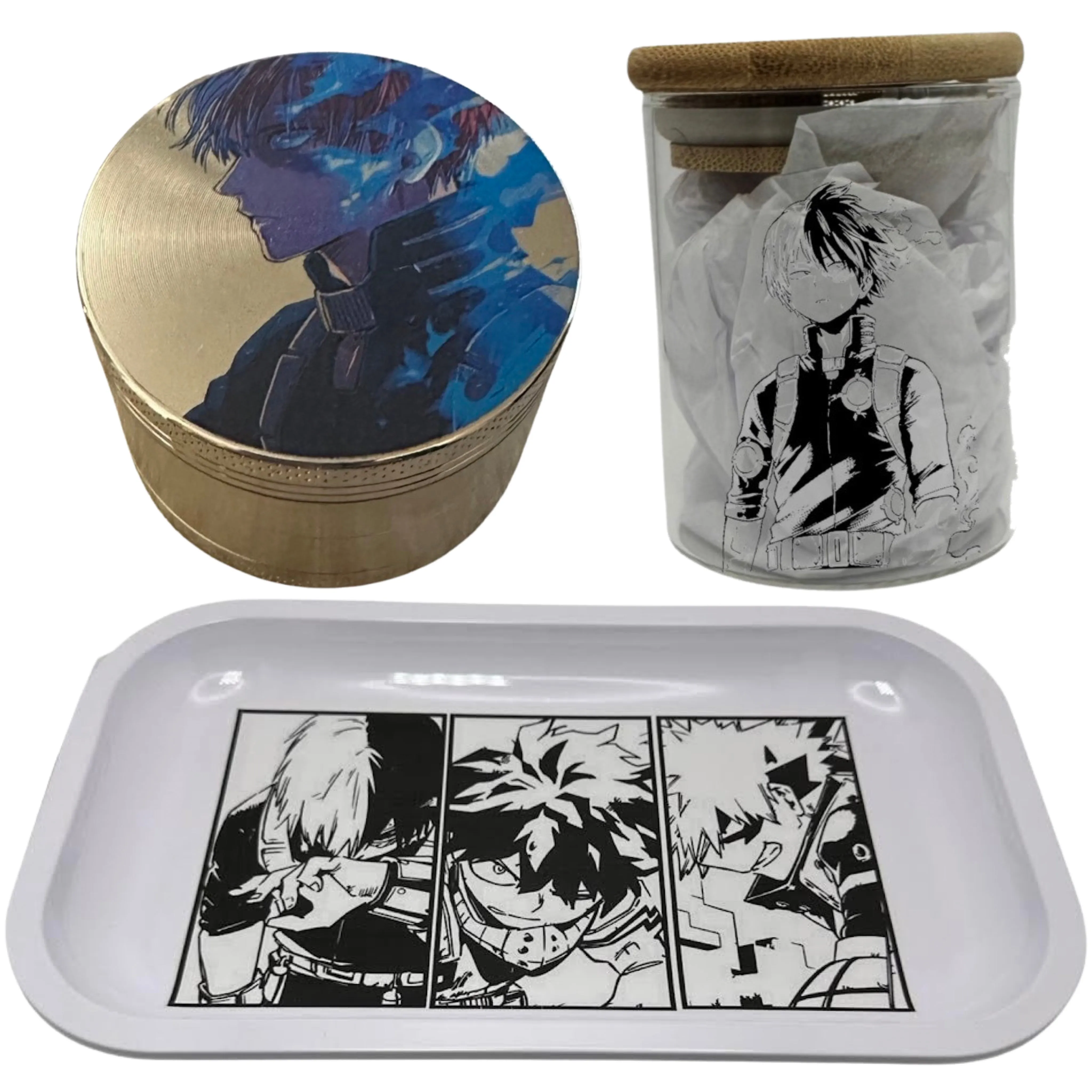 MHA My Hero Academy Anime Spice Grinder, Stash Jar, Rolling Tray Set