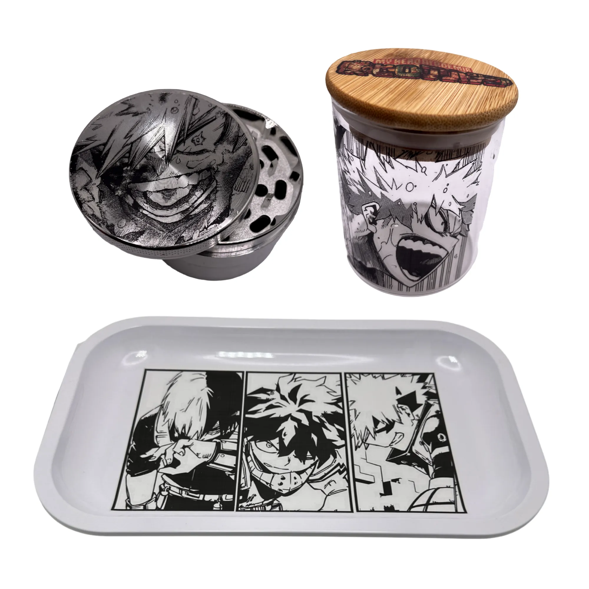 MHA My Hero Academy Anime Spice Grinder, Stash Jar, Rolling Tray Set