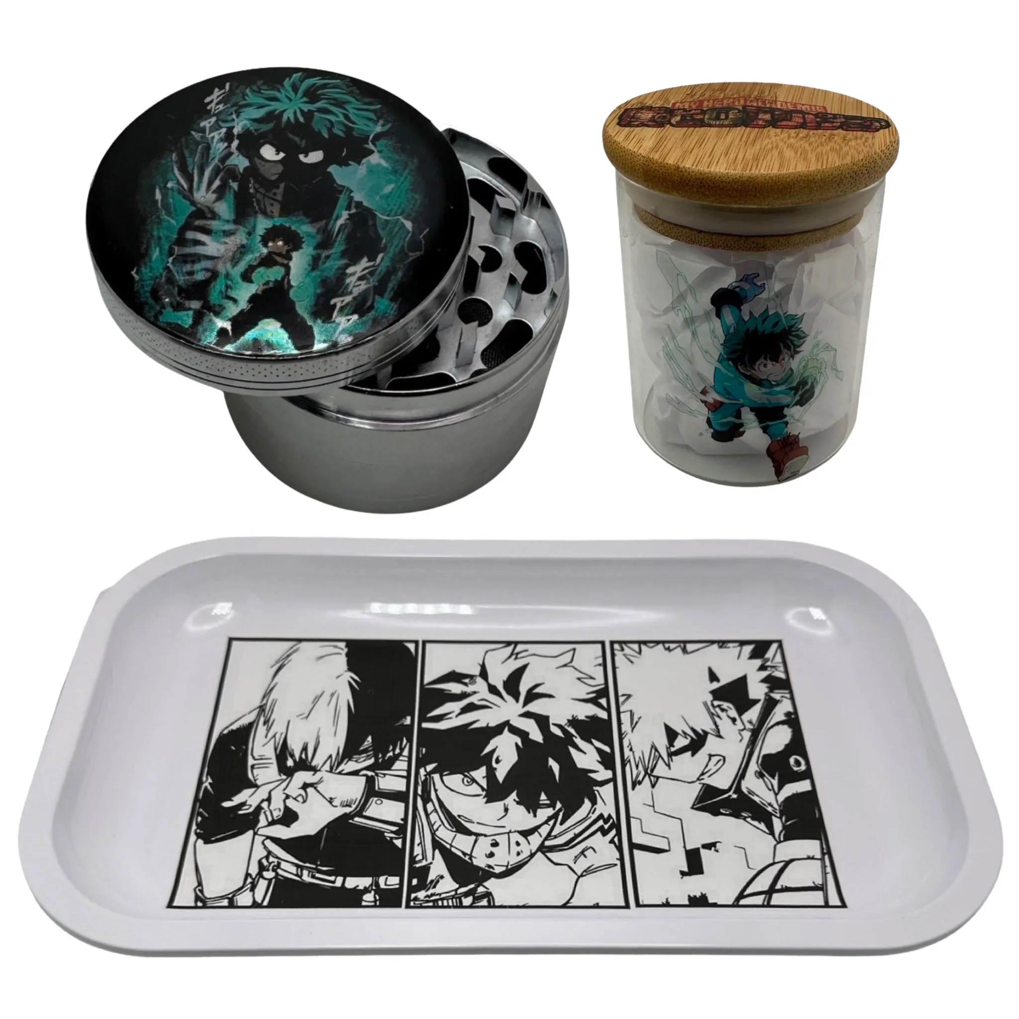 MHA My Hero Academy Anime Spice Grinder, Stash Jar, Rolling Tray Set