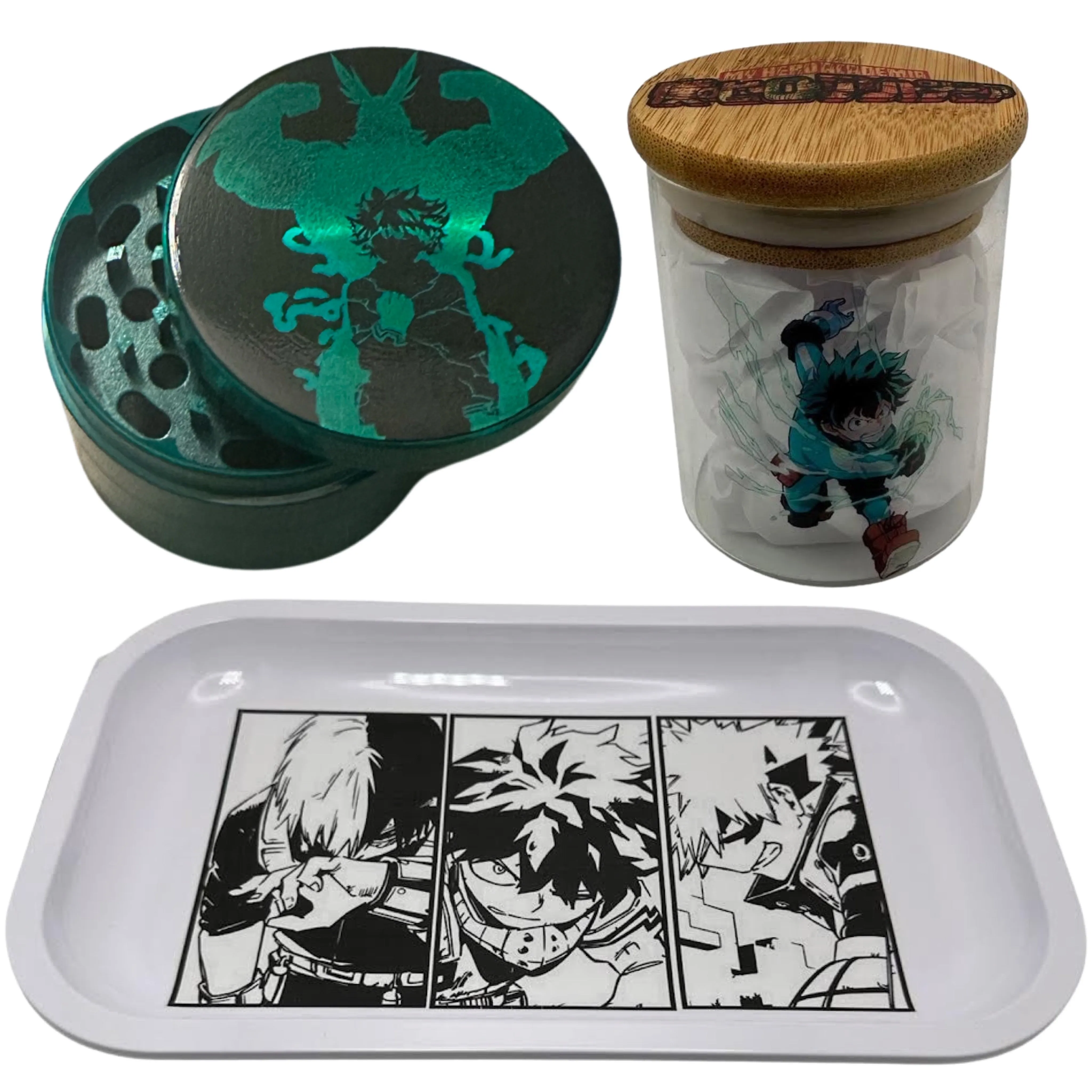 MHA My Hero Academy Anime Spice Grinder, Stash Jar, Rolling Tray Set