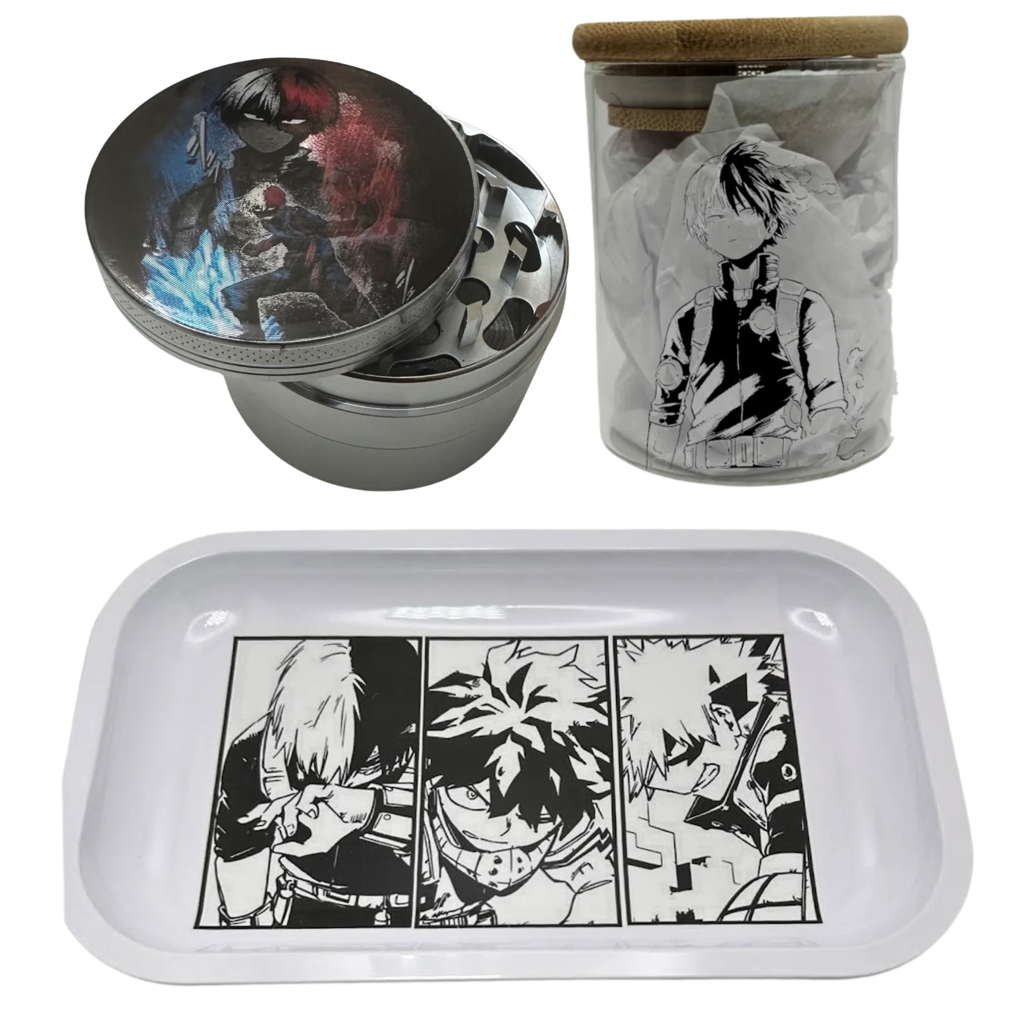 MHA My Hero Academy Anime Spice Grinder, Stash Jar, Rolling Tray Set