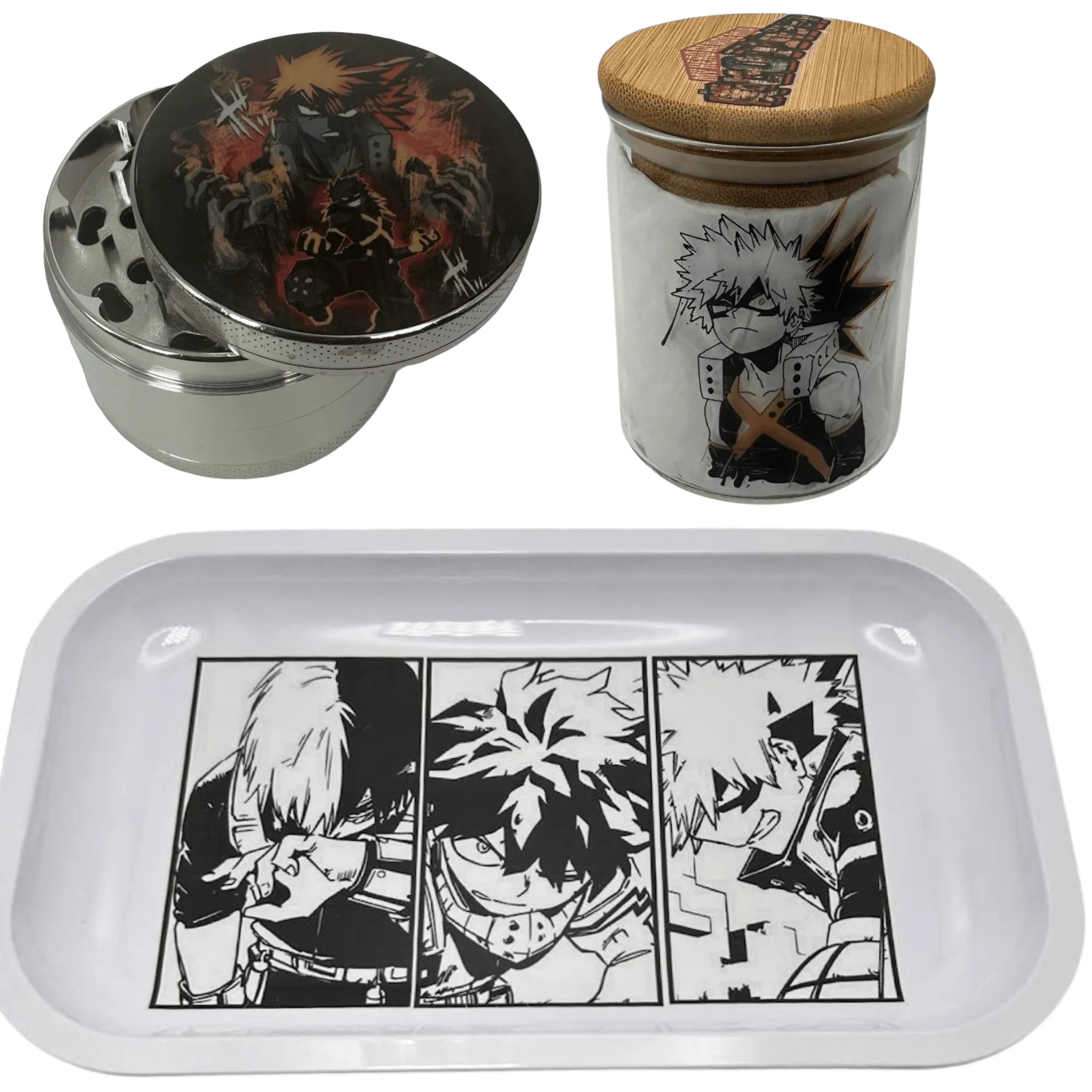 MHA My Hero Academy Anime Spice Grinder, Stash Jar, Rolling Tray Set