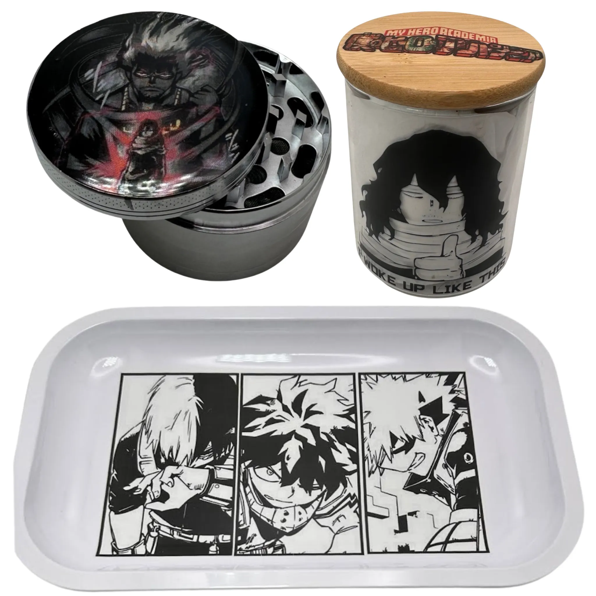 MHA My Hero Academy Anime Spice Grinder, Stash Jar, Rolling Tray Set