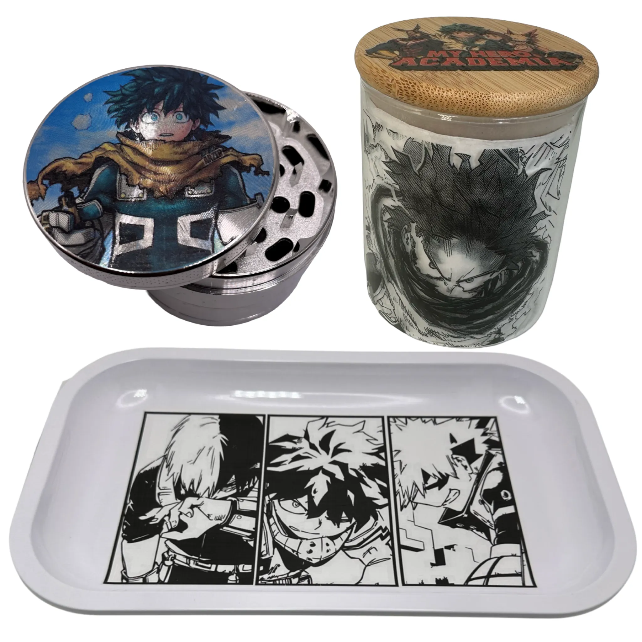 MHA My Hero Academy Anime Spice Grinder, Stash Jar, Rolling Tray Set