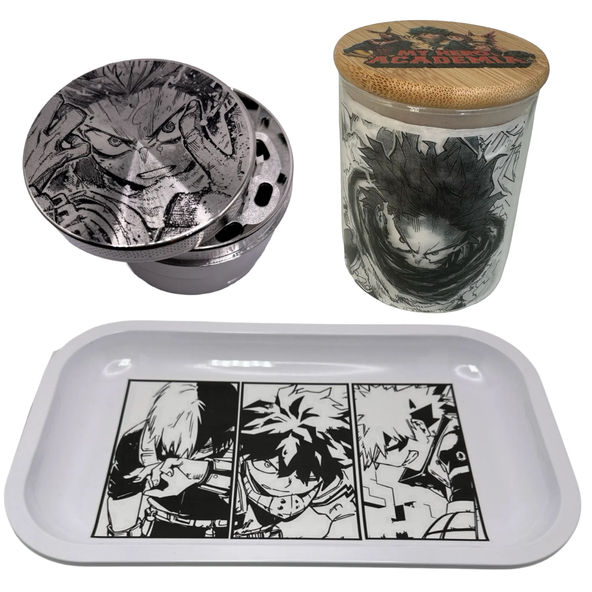 MHA My Hero Academy Anime Spice Grinder, Stash Jar, Rolling Tray Set