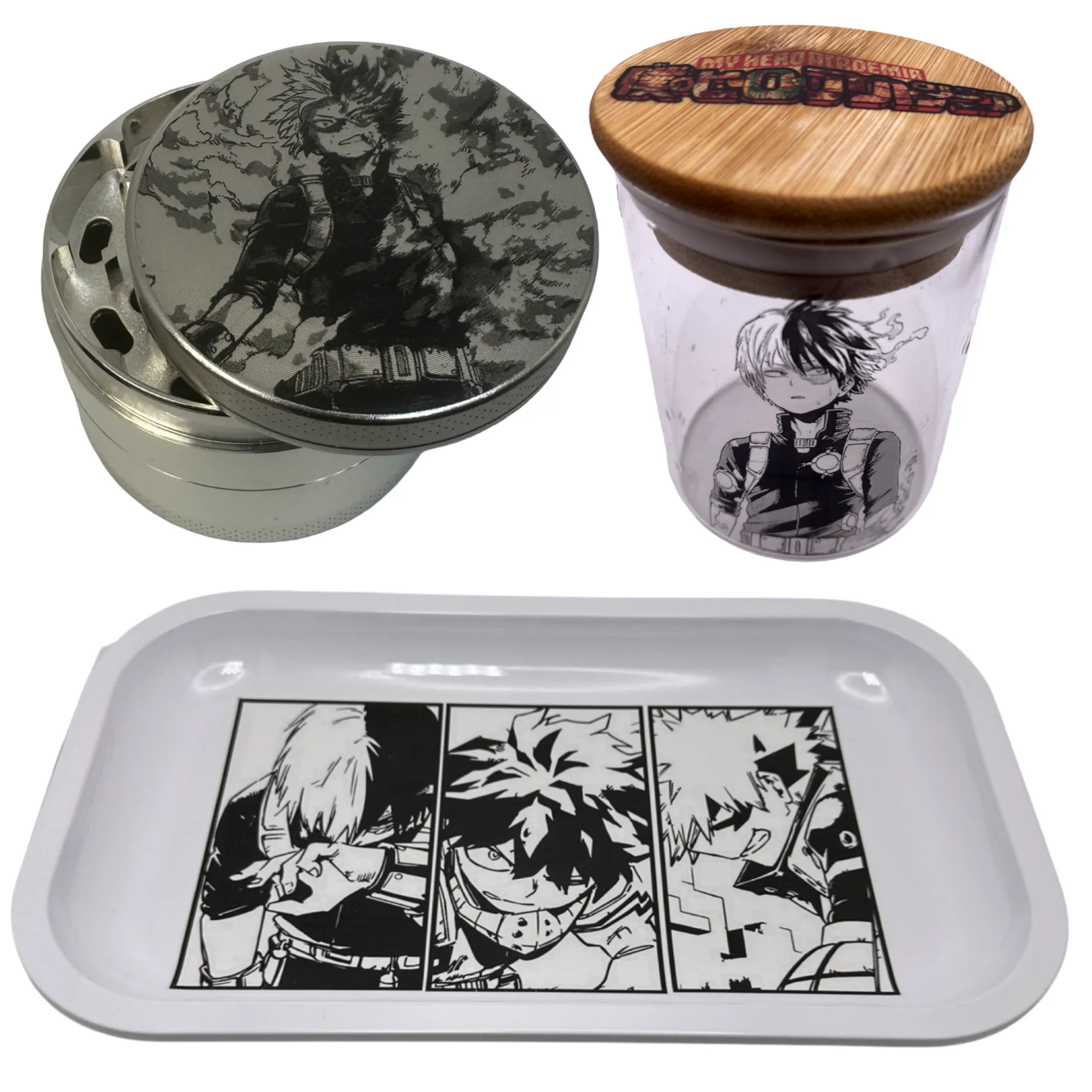 MHA My Hero Academy Anime Spice Grinder, Stash Jar, Rolling Tray Set