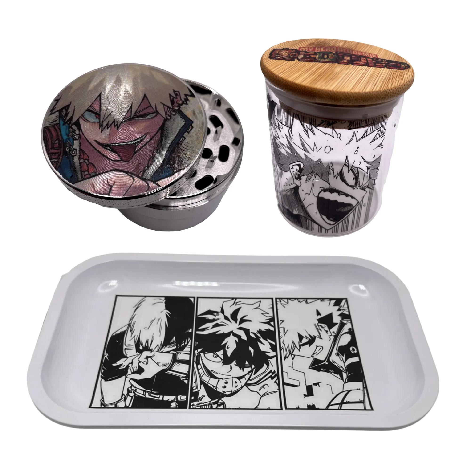 MHA My Hero Academy Anime Spice Grinder, Stash Jar, Rolling Tray Set