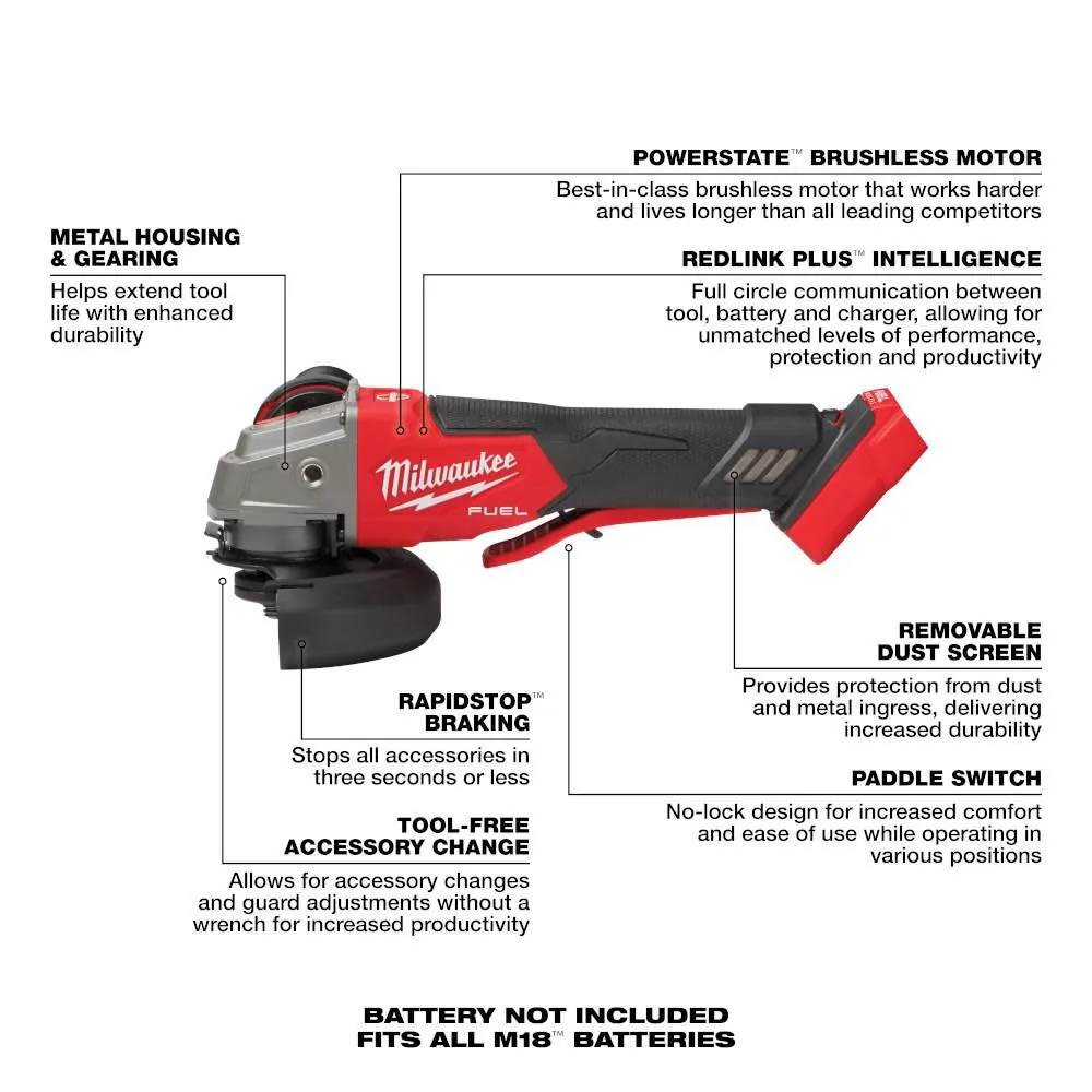 Milwaukee 2888-20 M18 FUEL 4-1/2" / 5" Grinder Paddle Switch (Tool Only)