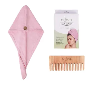 Mush Bamboo Hair Towel Wrap | Absorbent Towel Hair-Drying | Hair Care Combo | Super Quick-Drying| Adjustable Buttons to Wrap Around Hair 500 GSM (Baby Pink)