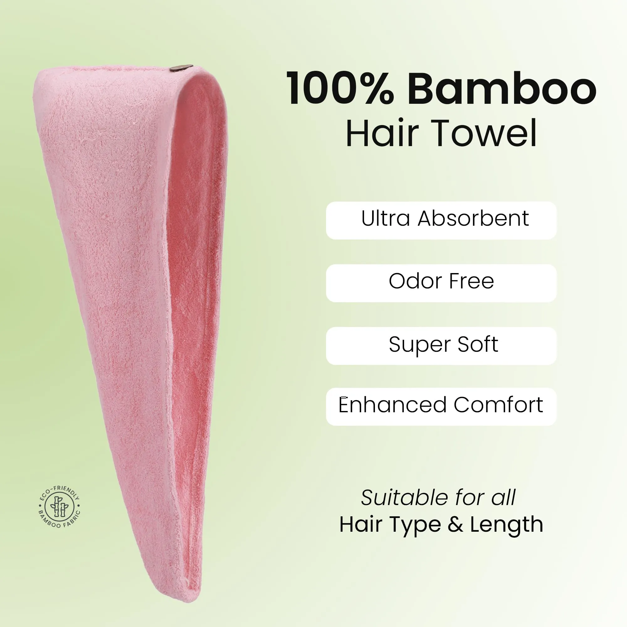 Mush Bamboo Hair Towel Wrap | Absorbent Towel Hair-Drying | Hair Care Combo | Super Quick-Drying| Adjustable Buttons to Wrap Around Hair 500 GSM (Baby Pink)