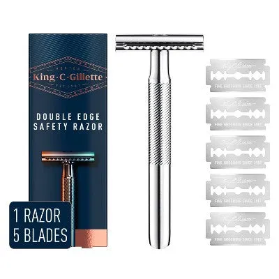 New - King C. Gillette Men's Double Edge Safety Razor   5 Refill Blades