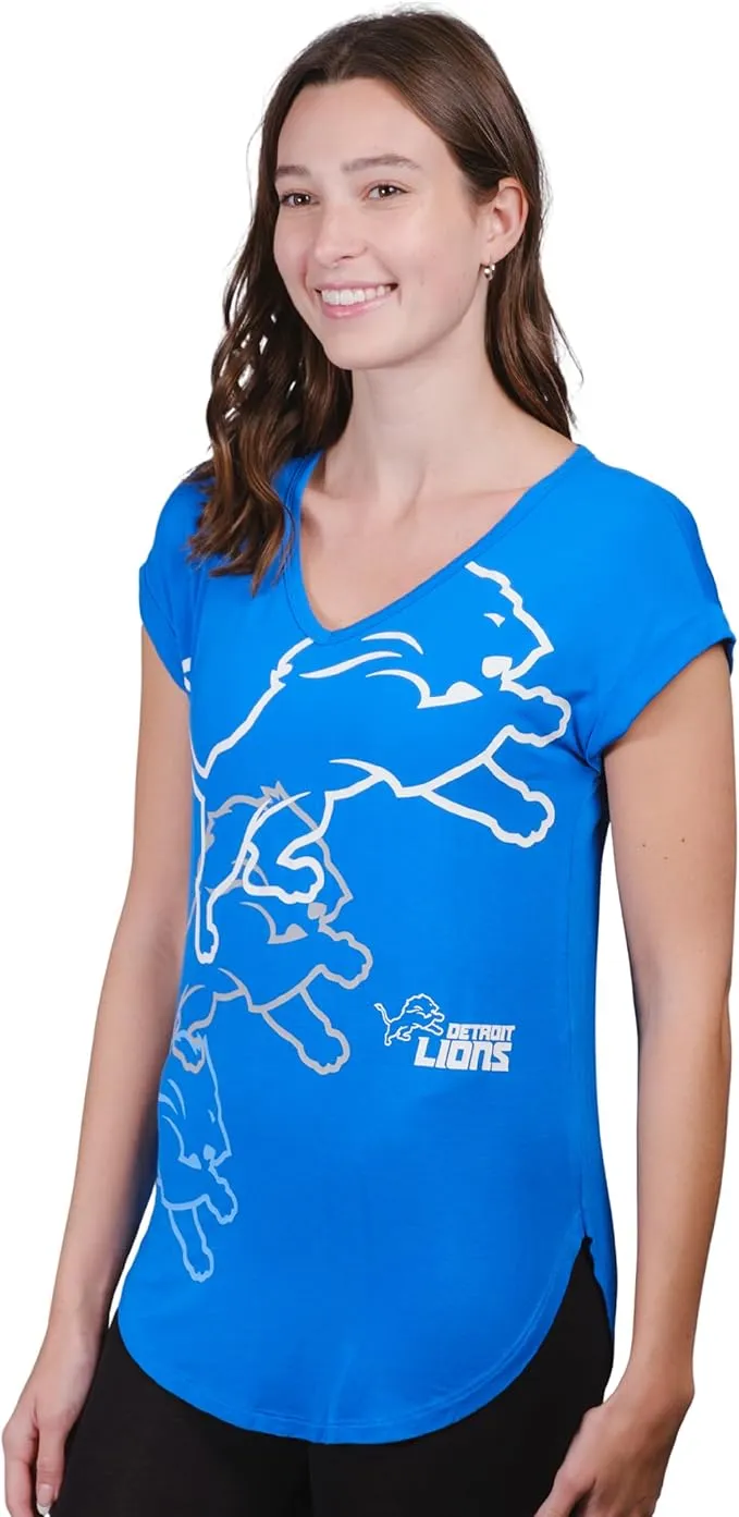 NFL Official Womens Super Soft Modal Vintage V-Neck T-Shirt|Detroit Lions