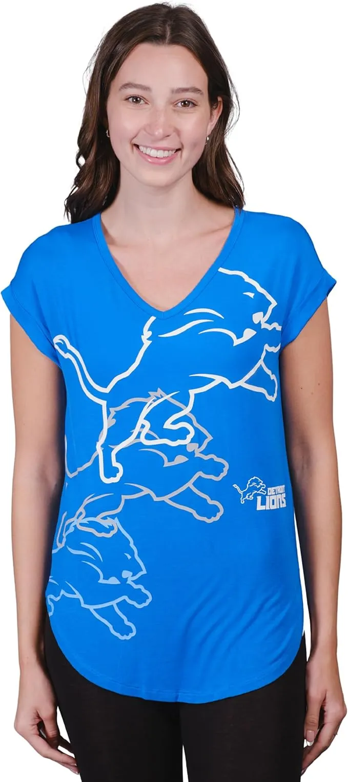 NFL Official Womens Super Soft Modal Vintage V-Neck T-Shirt|Detroit Lions