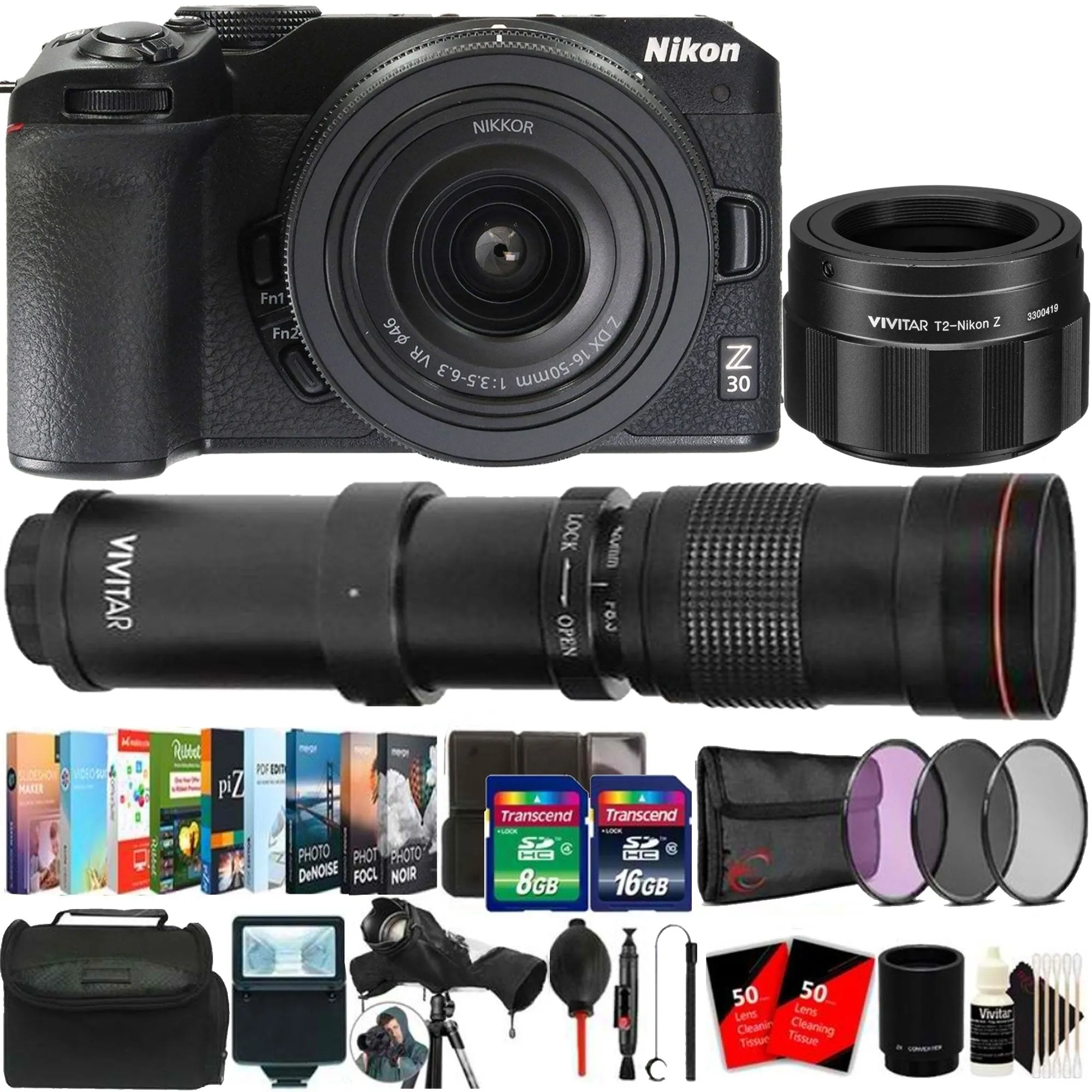 Nikon Z30 20.2MP APS-C Mirrorless Camera with DX 16-50mm Lens (Black) 420-800mm Lens Bird Watching Kit