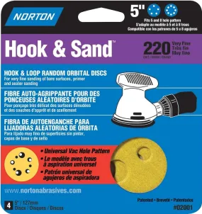 Norton 02001 Sanding Disc, 5 in Dia, Coated, P220 Grit, Very Fine, Aluminum Oxide Abrasive, C-Weight Paper Backing :PK  4: QUANTITY: 1