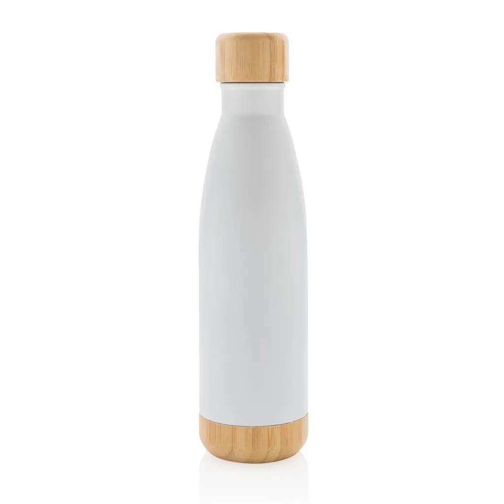 ODESSA - Giftology Double Wall Stainless Bottle with Bamboo Lid and Base - White