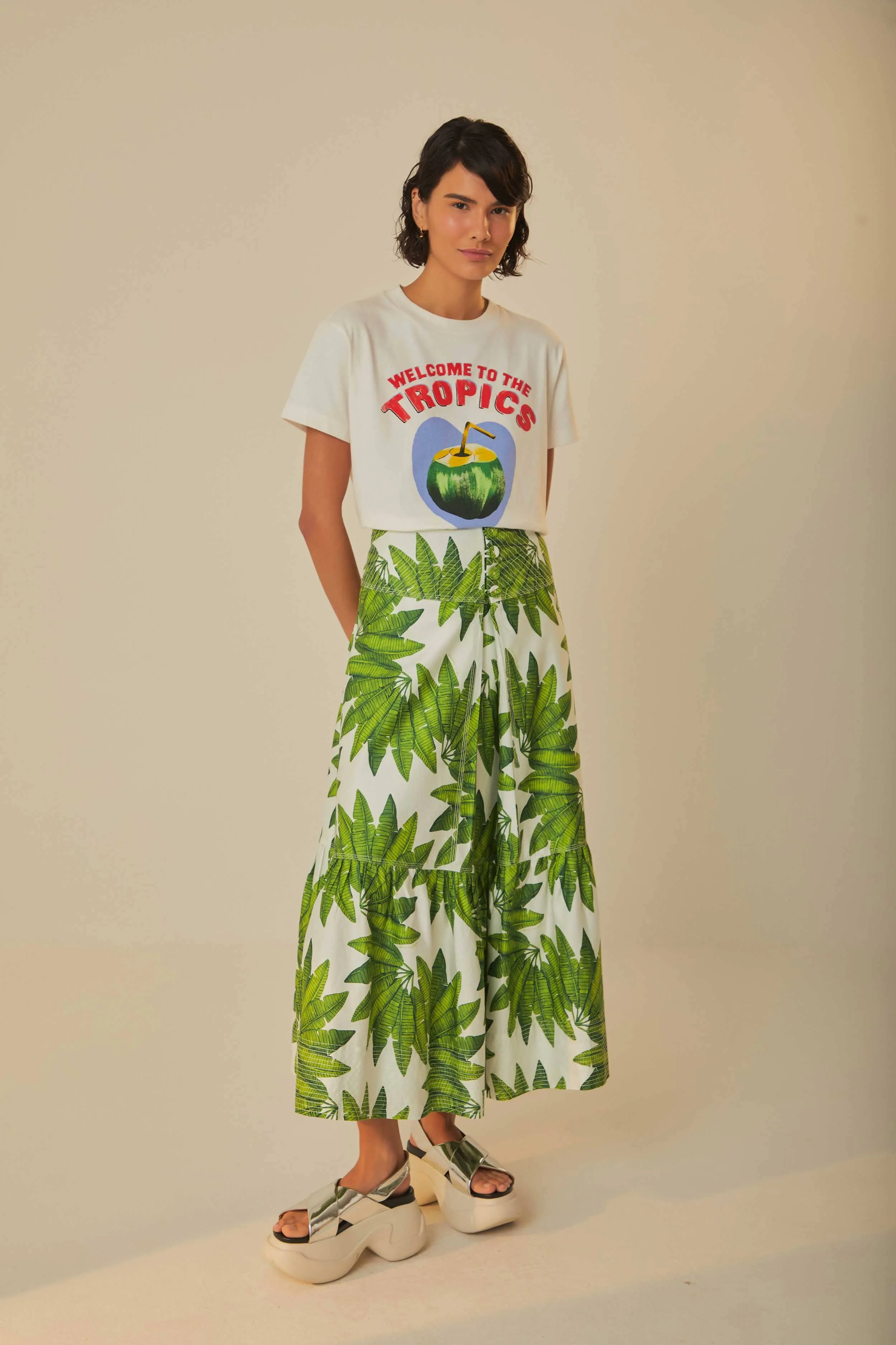 Off-White Palm Fan Organic Cotton Maxi Skirt