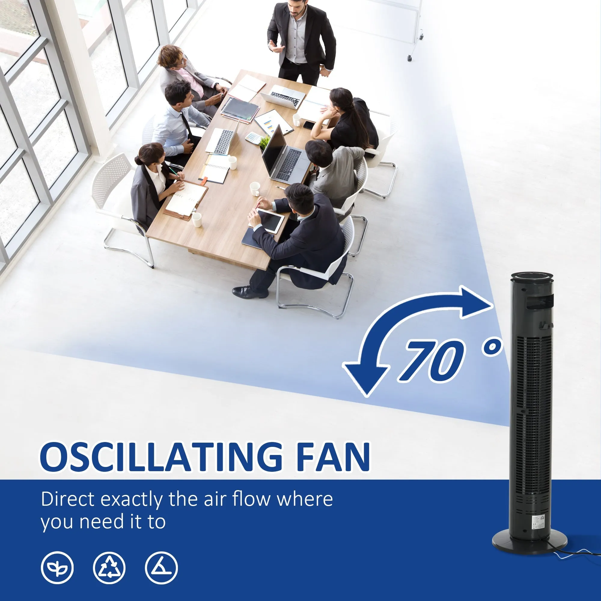 Oscillating Three Speed Tower Fan With Timer Grey