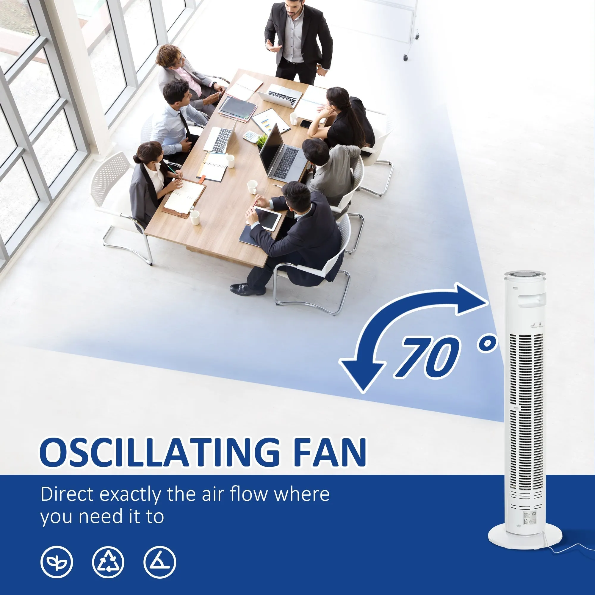 Oscillating Three Speed Tower Fan With Timer White