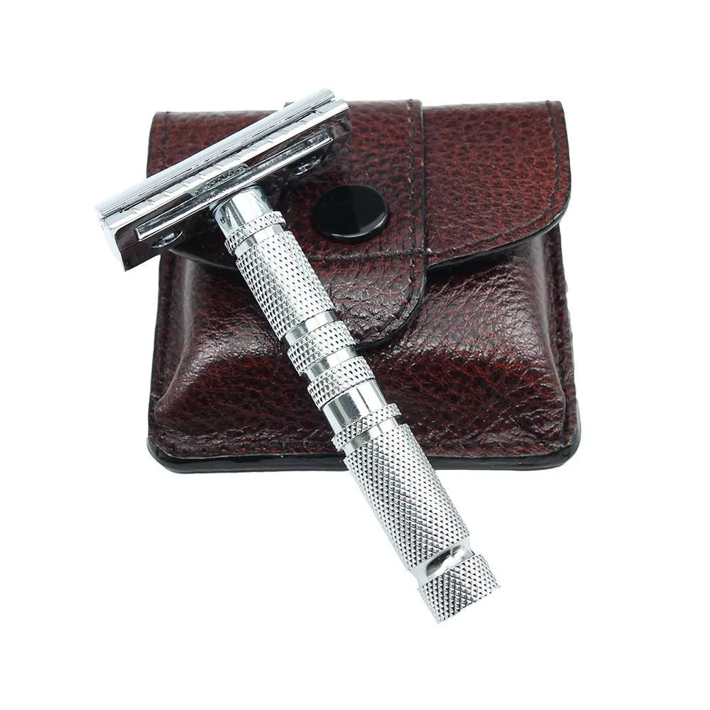 Parker A-1R Travel Safety Razor with Leather Case