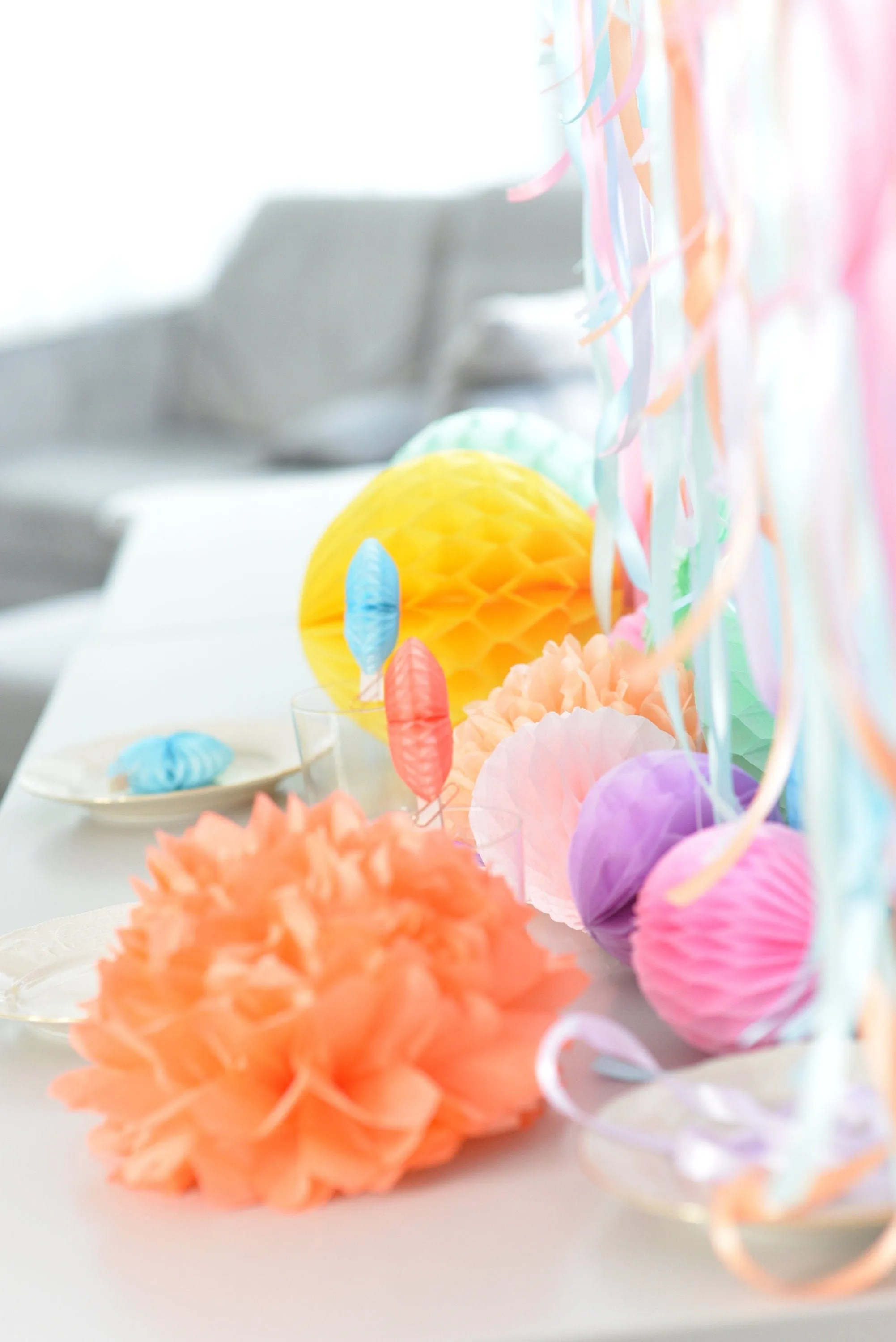 Party Paper honeycomb and pom pom set | Birthday decorations | baby shower decor