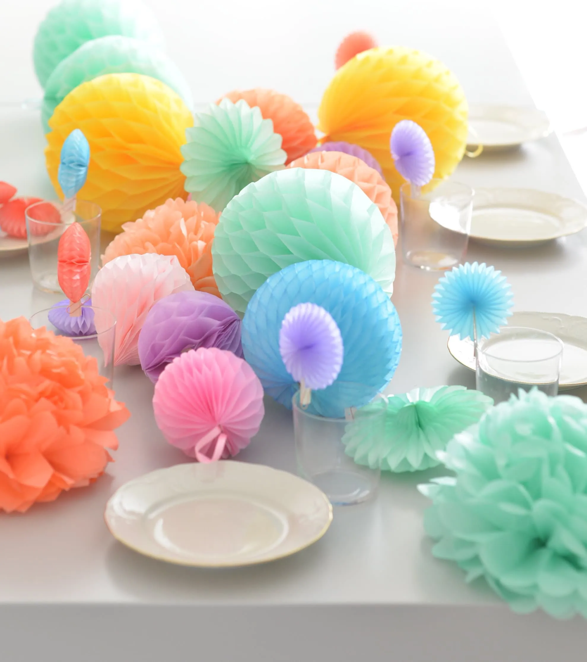 Party Paper honeycomb and pom pom set | Birthday decorations | baby shower decor