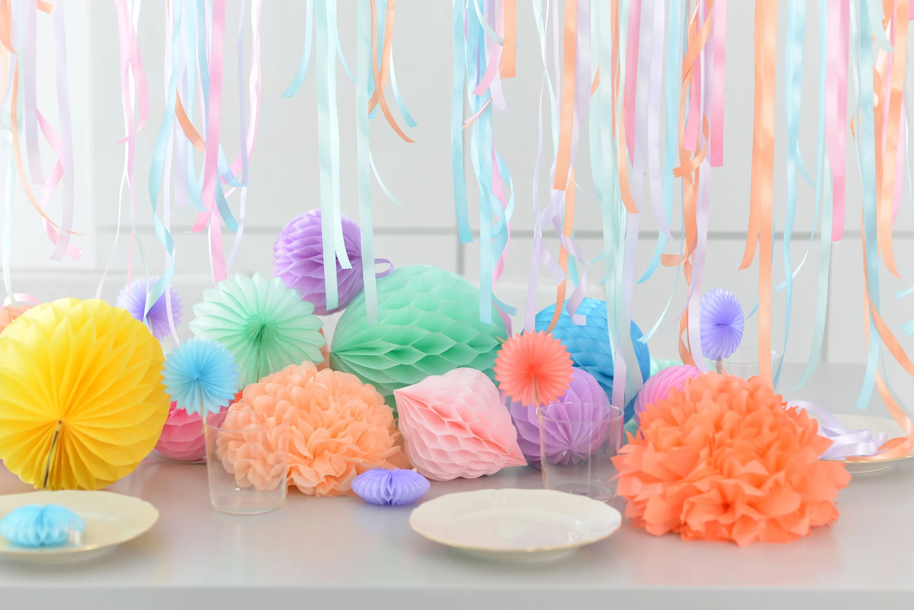 Party Paper honeycomb and pom pom set | Birthday decorations | baby shower decor