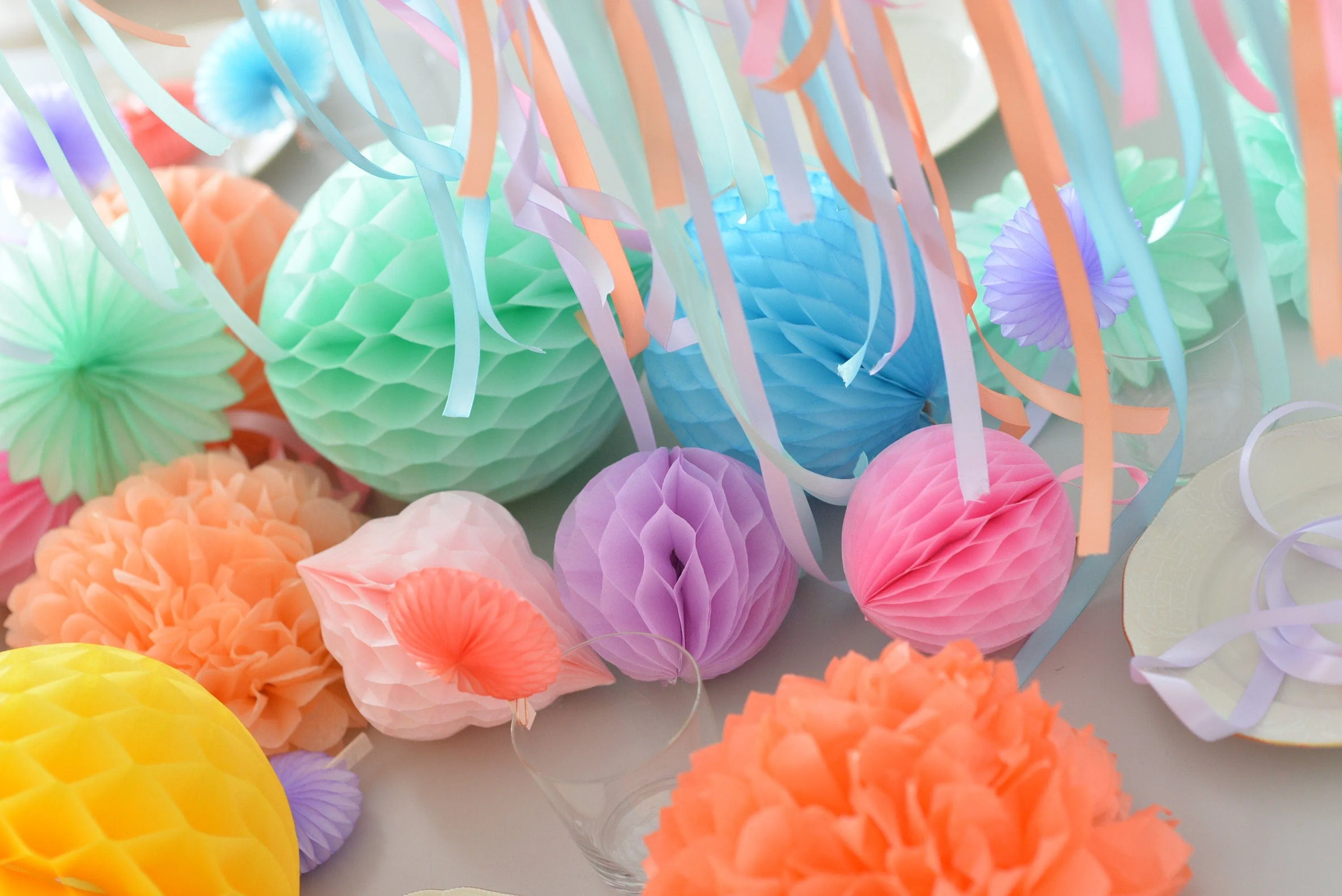 Party Paper honeycomb and pom pom set | Birthday decorations | baby shower decor