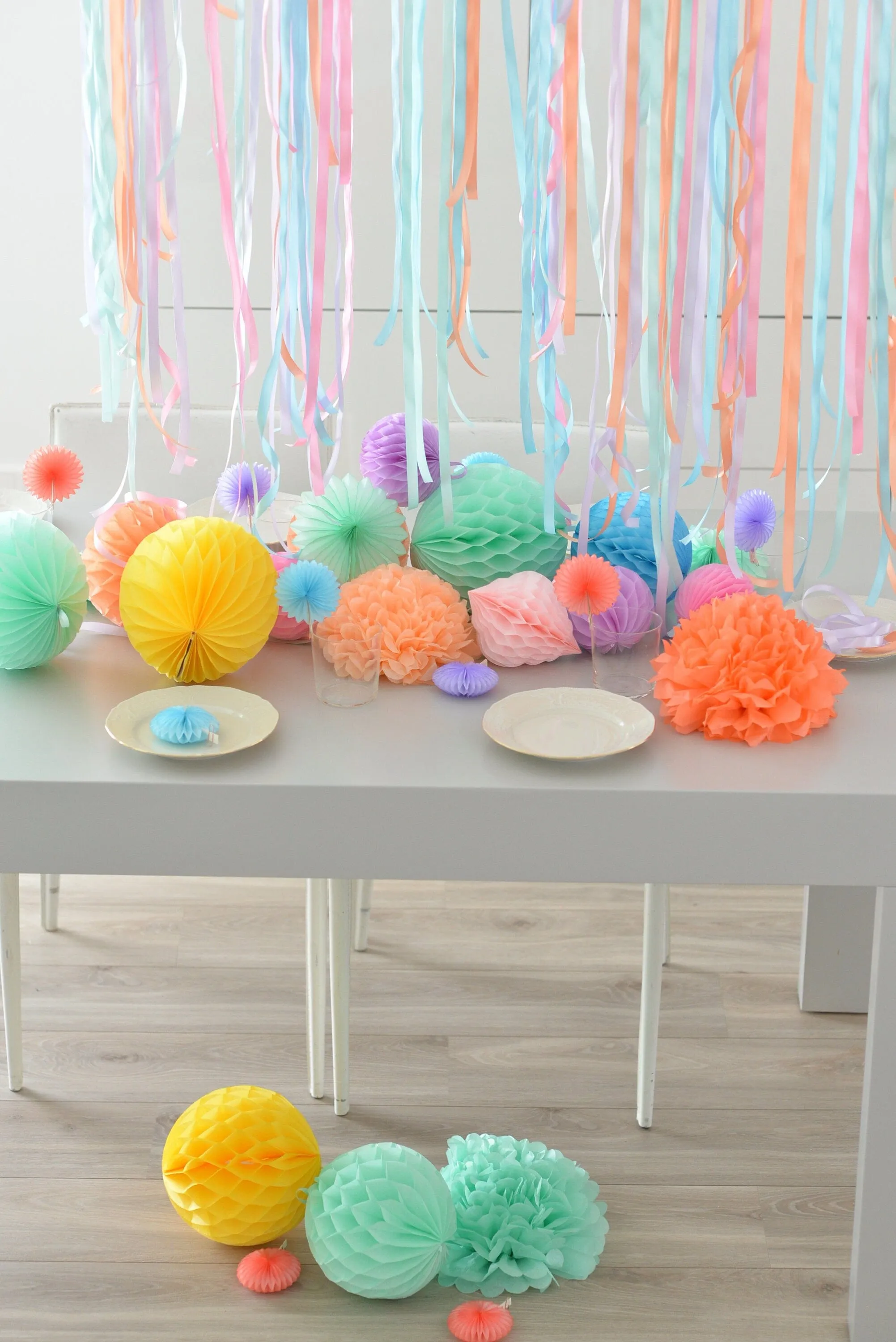 Party Paper honeycomb and pom pom set | Birthday decorations | baby shower decor