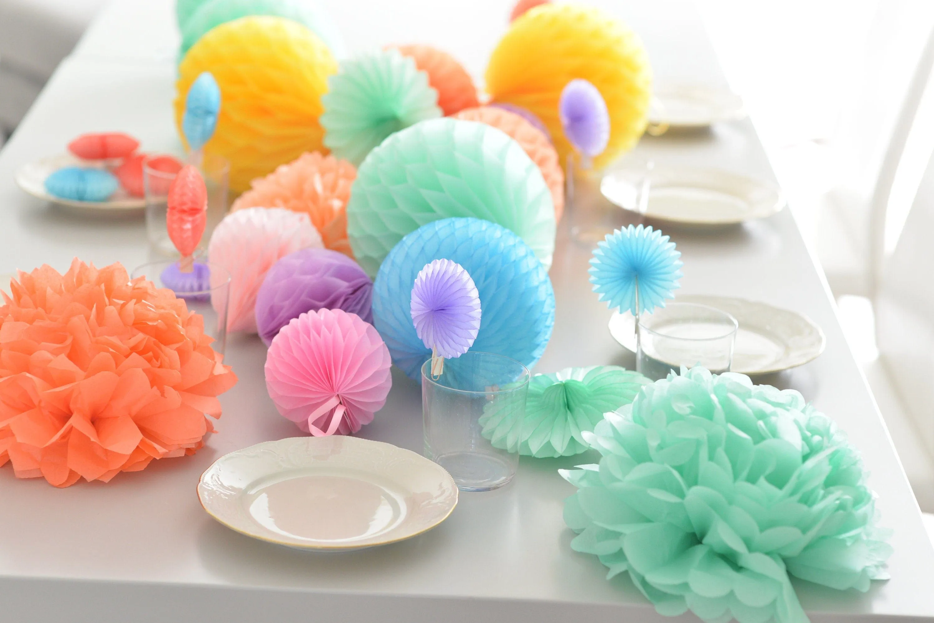 Party Paper honeycomb and pom pom set | Birthday decorations | baby shower decor