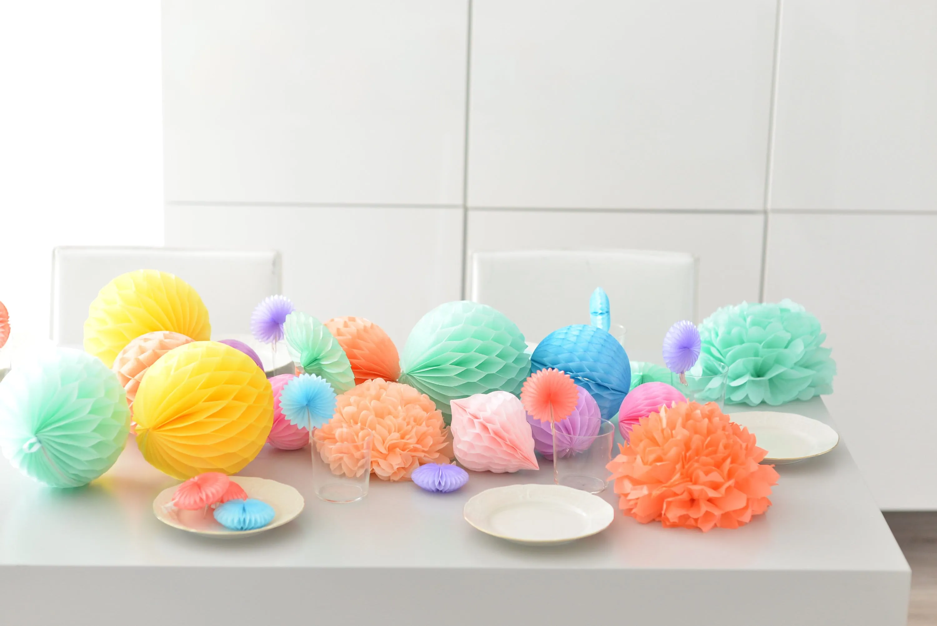 Party Paper honeycomb and pom pom set | Birthday decorations | baby shower decor