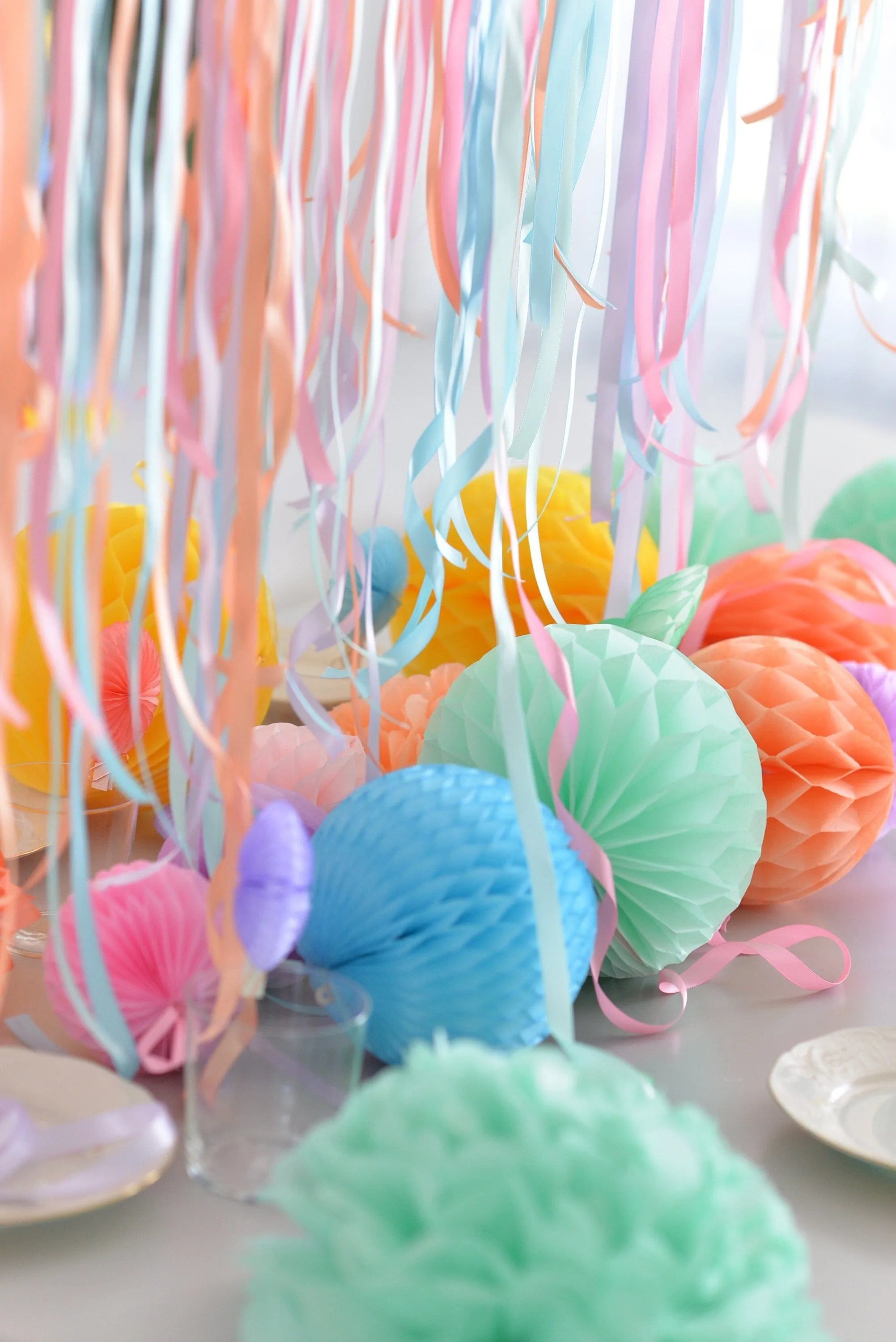 Party Paper honeycomb and pom pom set | Birthday decorations | baby shower decor