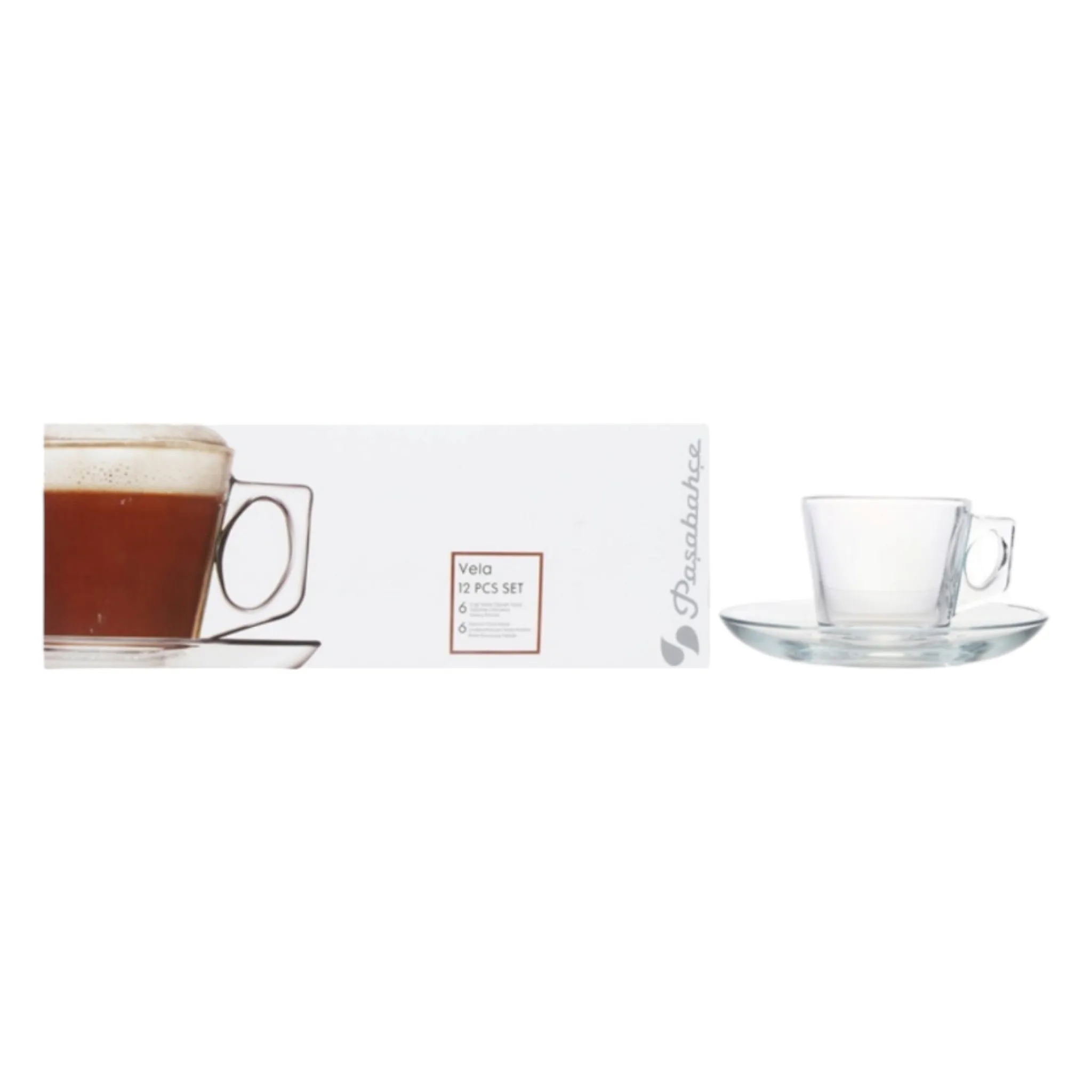 Pasabahce Vela Espresso-Tea Cup & Saucer 80ml 6pack