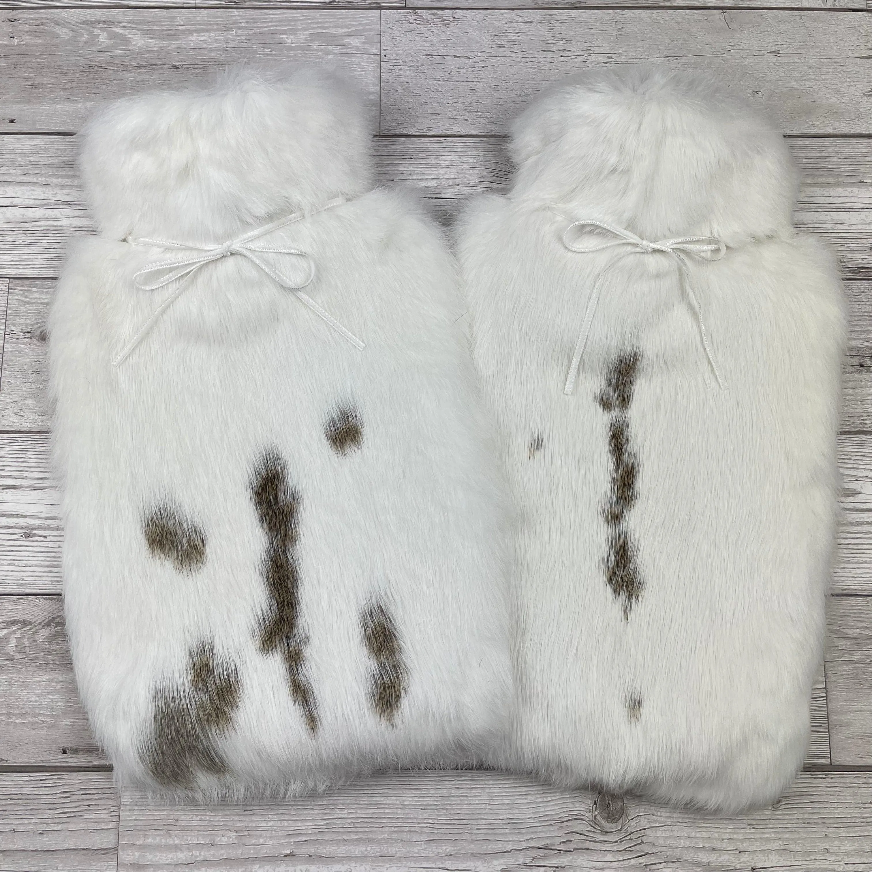 Rabbit Fur Luxury Hot Water Bottle Duo - brown and white #406