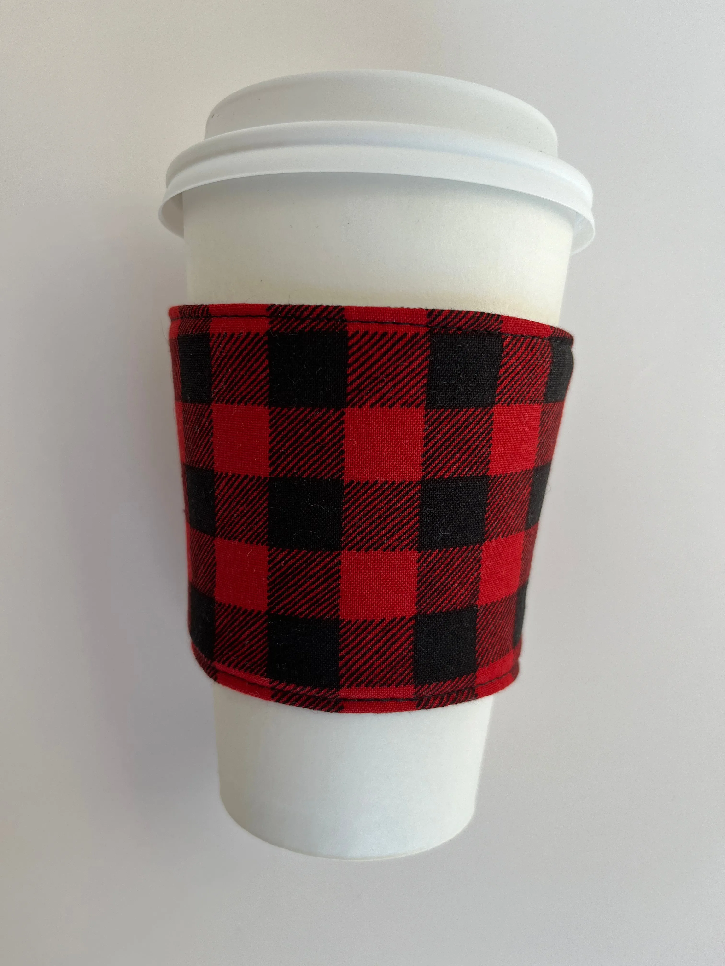 Red Check Buffalo Plaid Coffee Cup Cozy, fabric coffee sleeve