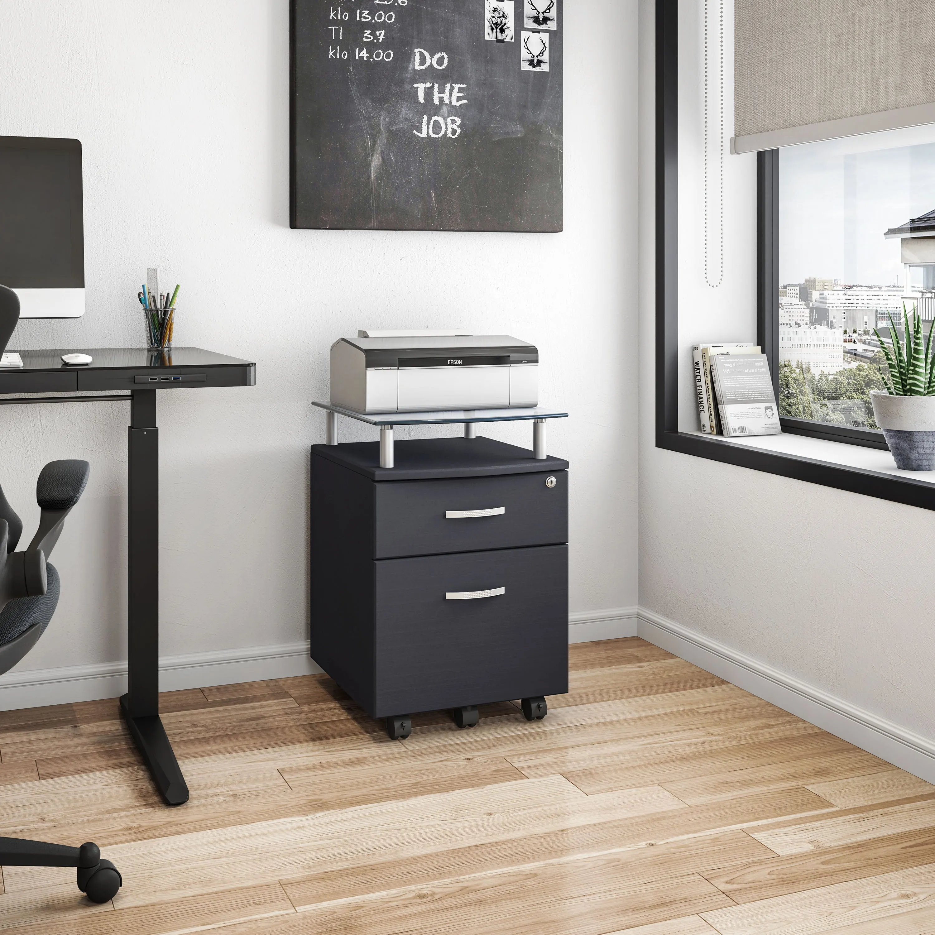 Rolling File Cabinet with Glass Top