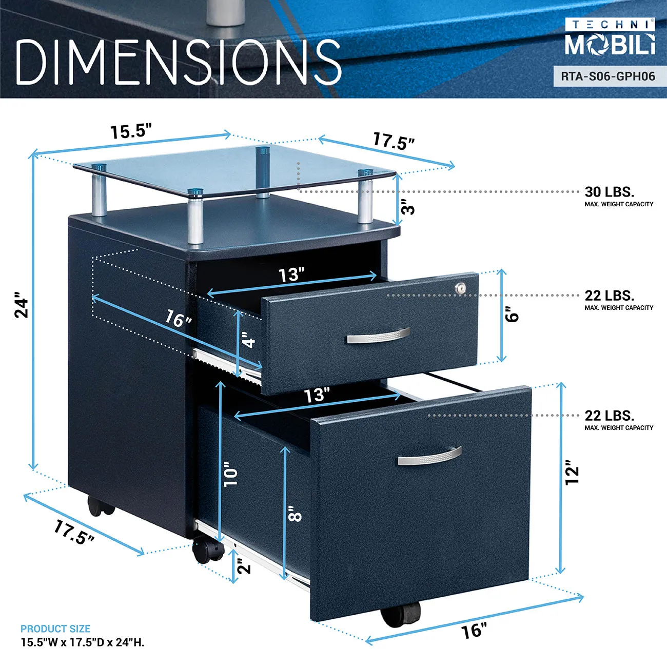 Rolling File Cabinet with Glass Top