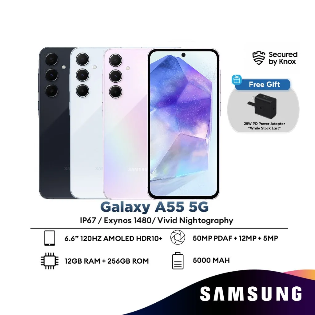 SAMSUNG Galaxy A55 5G, 6.6" FHD  Super AMOLED 120Hz Display, (12GB RAM   256GB ROM) 50MP OIS Camera, Large Battery